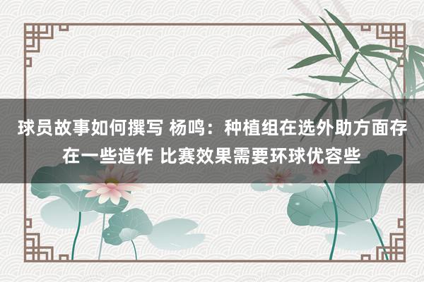 球员故事如何撰写 杨鸣：种植组在选外助方面存在一些造作 比赛效果需要环球优容些